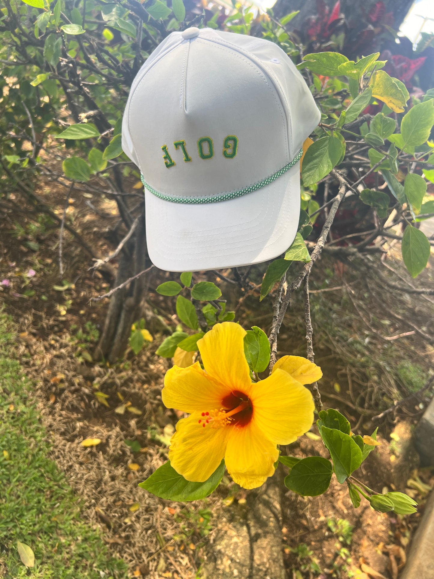 White GOLF 5-Panel Performance Rope Golf Hat