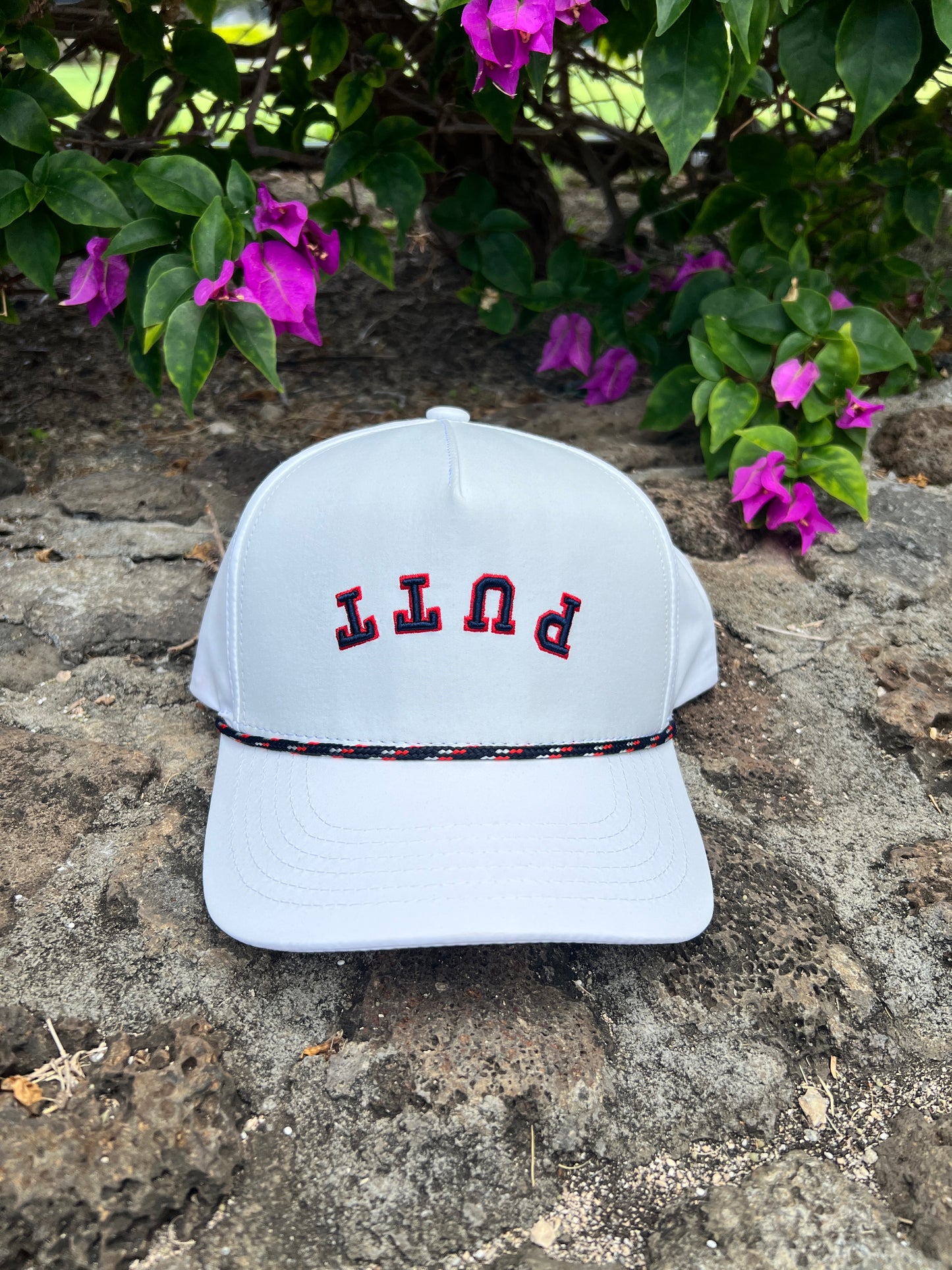 White PUTT 5-Panel Performance Rope Hat