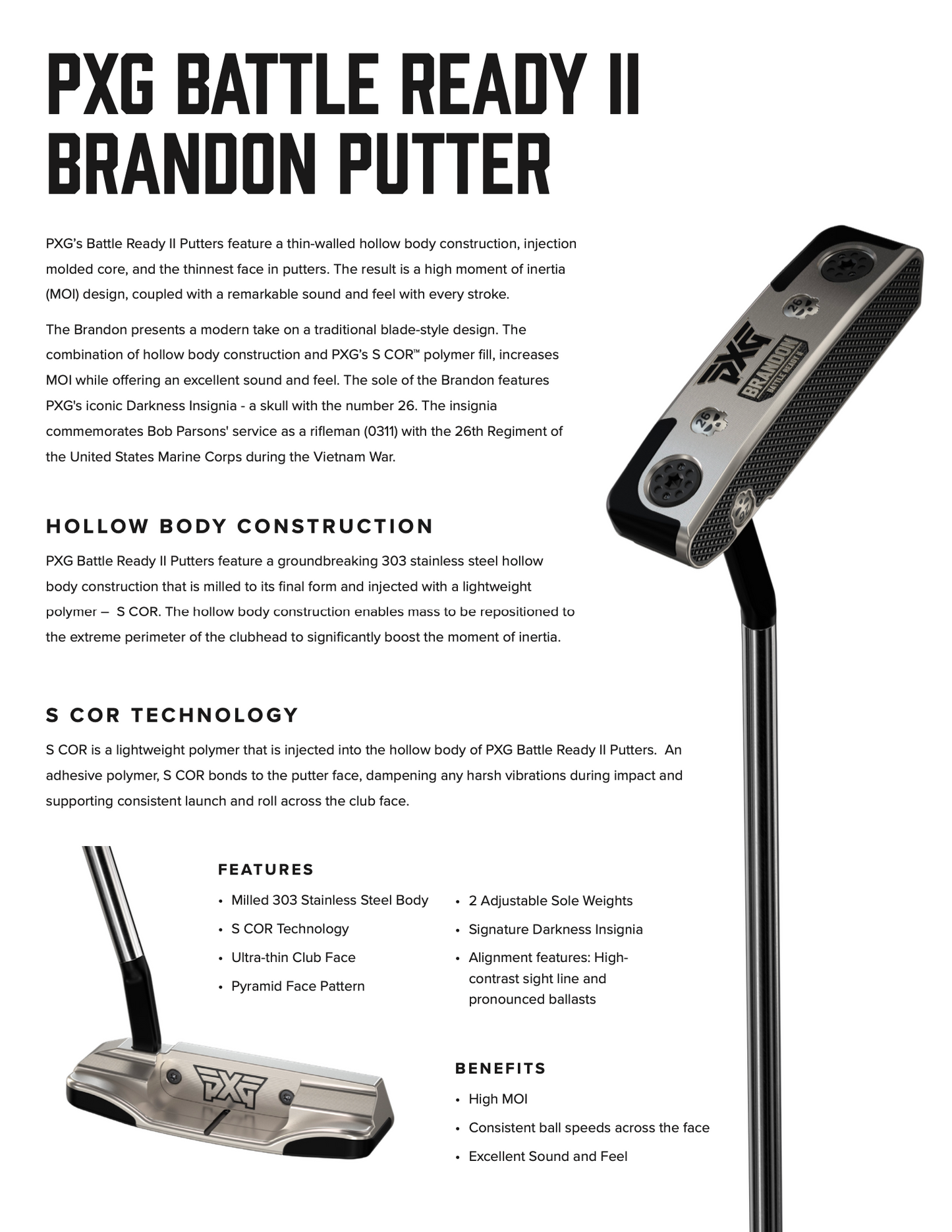 NEW - Righty PXG Battle Ready II Brandon Putter - 35" RH