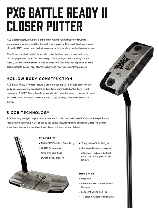 NEW - PXG Battle Ready II Closer Putter - 34"
