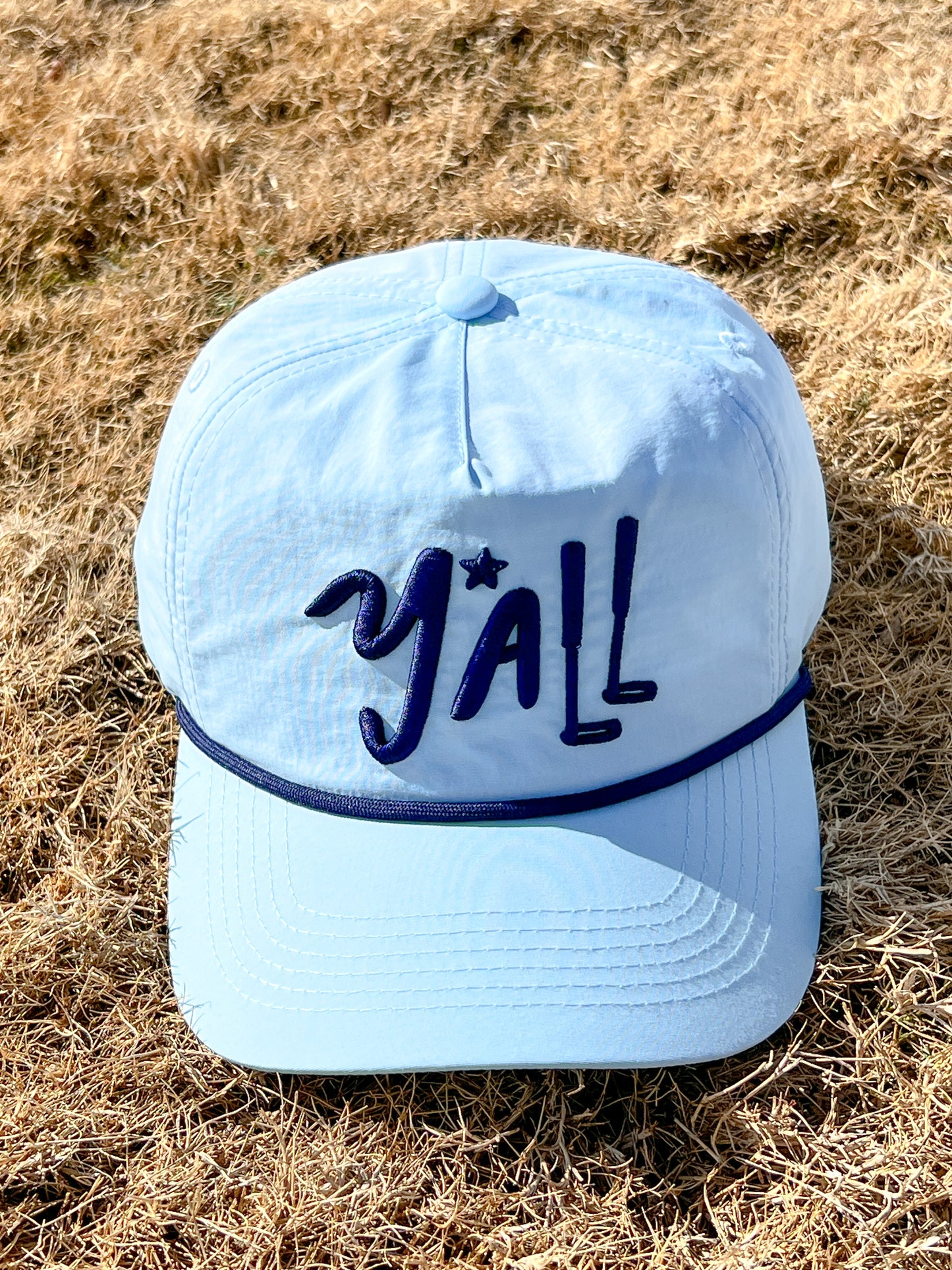 Y'ALL Carolina Blue 5-Panel Nylon Rope Golf Snapback Hat