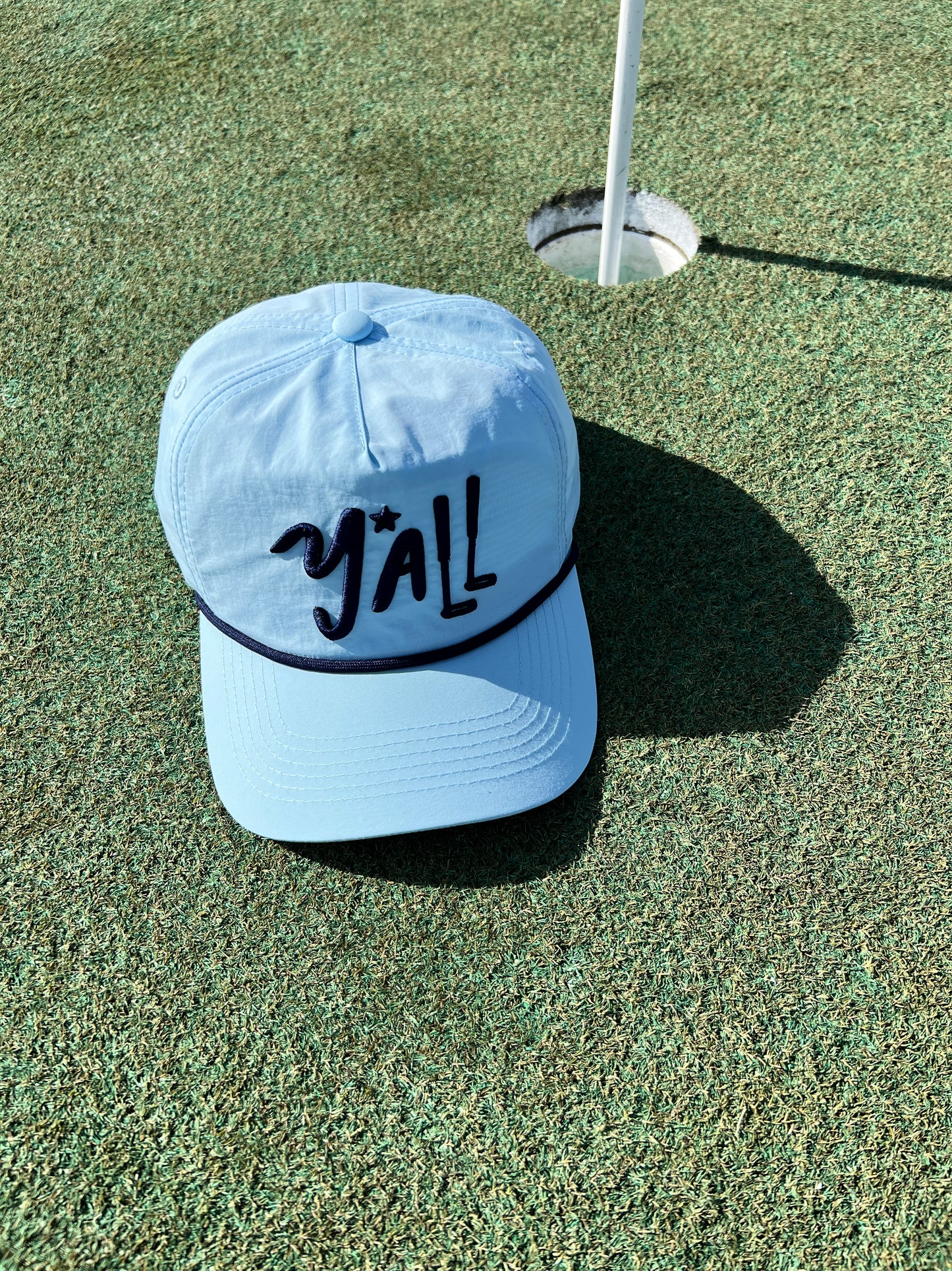 Y'ALL Carolina Blue 5-Panel Nylon Rope Golf Snapback Hat